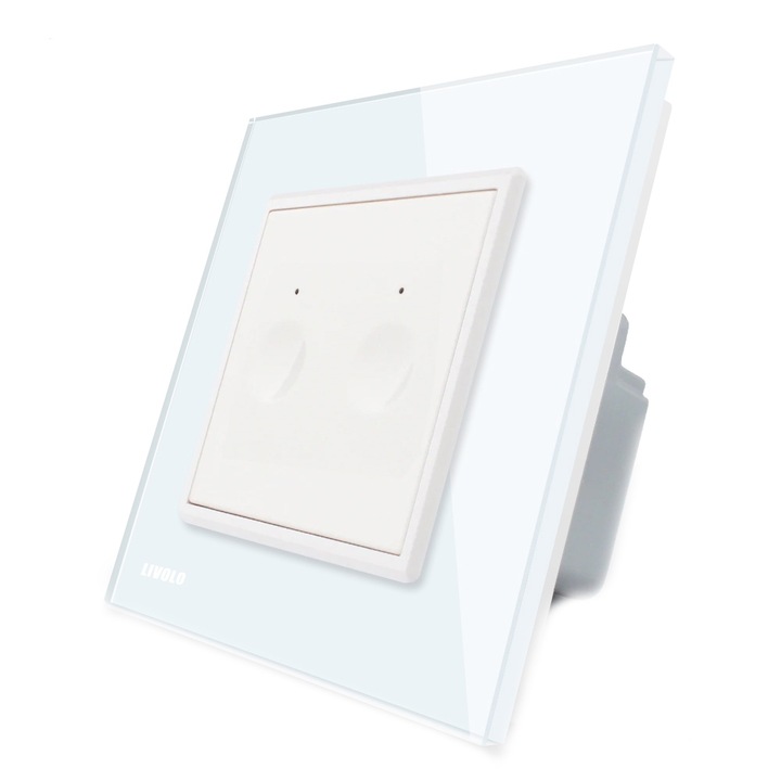 Intrerupator dublu cap scara / cap cruce wireless Livolo din sticla, Serie noua, 782100401SR-11