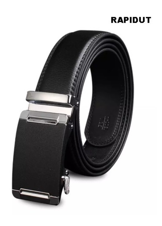 Valódi bőr öv, RAPIDUT®, Férfiaknak, Automata csattal, Állítható, Hossz 125cm, Szélesség 3,5cm, Szürke-Ezüst Csat