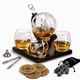 Set decantor whisky Epique, glob pamantesc cu barca, 850 ml, cu cutie inclusa, baza din lemn, 4 pahare, 12 cuburi pentru racire din roca, 4 coastere din pluta, cleste metalic si palnie