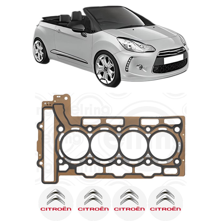 Garnitura chiuloasa CITROEN DS3 Convertible 1.6 THP 155 din 2013-2015 KW 115 CP 156 CMC 1598, auto, Elring, 4x Stickere auto cu CITROEN