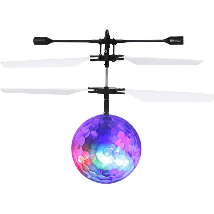 Minge Zburatoare GREATON Crystal Ball cu LED Multicolor, Tip Drona, Control prin Senzor de Miscare, Incarcare USB, Jucarie Interactiva