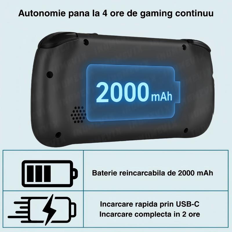 Consola retro portabila G28 cu jocuri, AjieQaQ, 30.000 jocuri video,128GB Card Inclus, RAM 4GB, Ecran HD IPS 4, 3”, Procesor Quad Core 1.3GHz, Joystick 3D, Consola jocuri pentru adulti si copii, Autonomie 8h, Incarcare Type-C