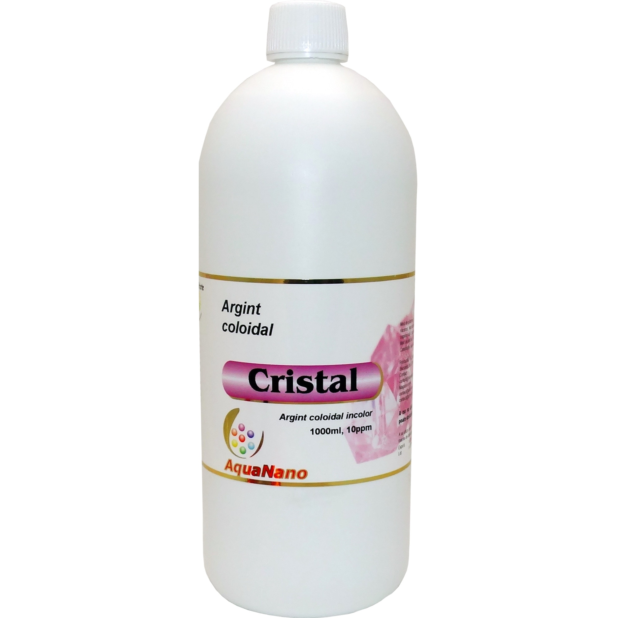 Argint coloidal, AquaNano Cristal, 10ppm, flacon PE, 1000ml