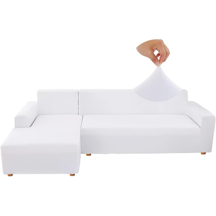 Husa elastica pentru canapea, Jaotto, antiderapanta, alb, 3+3 persoane