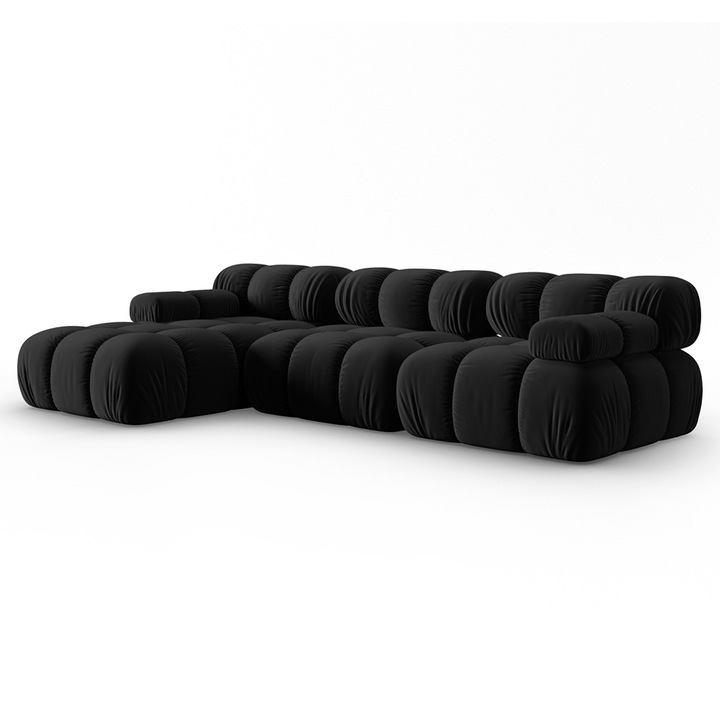 Canapea modulara neagra din catifea pentru 4 persoane Bellis Left Besolux