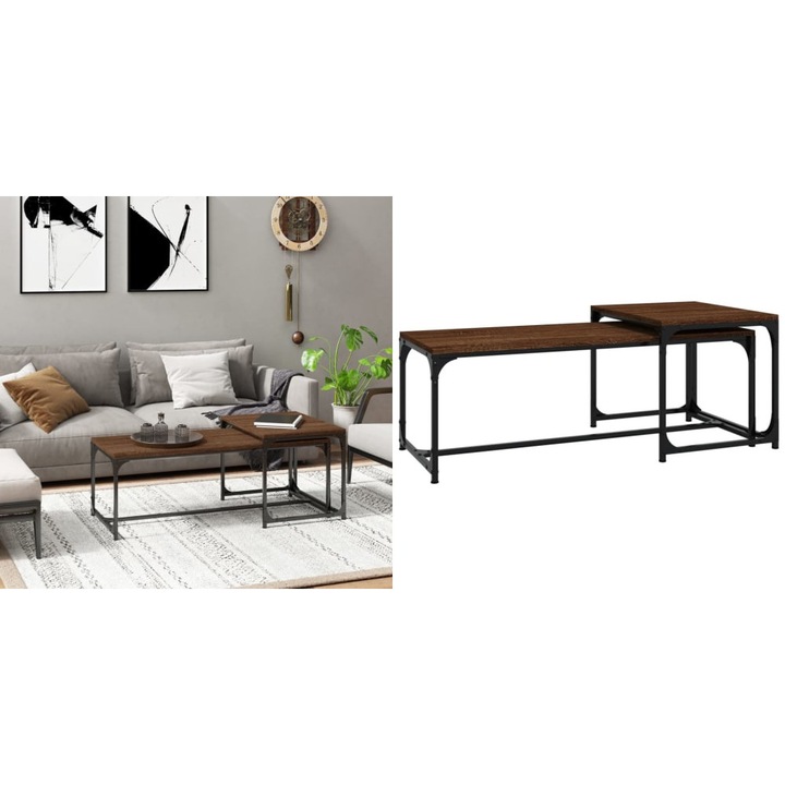 Masute de cafea, 2 buc., stejar maro, lemn compozit