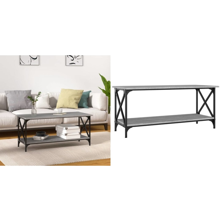 Masuta cafea, gri sonoma, 100x45x45 cm, lemn prelucrat si fier