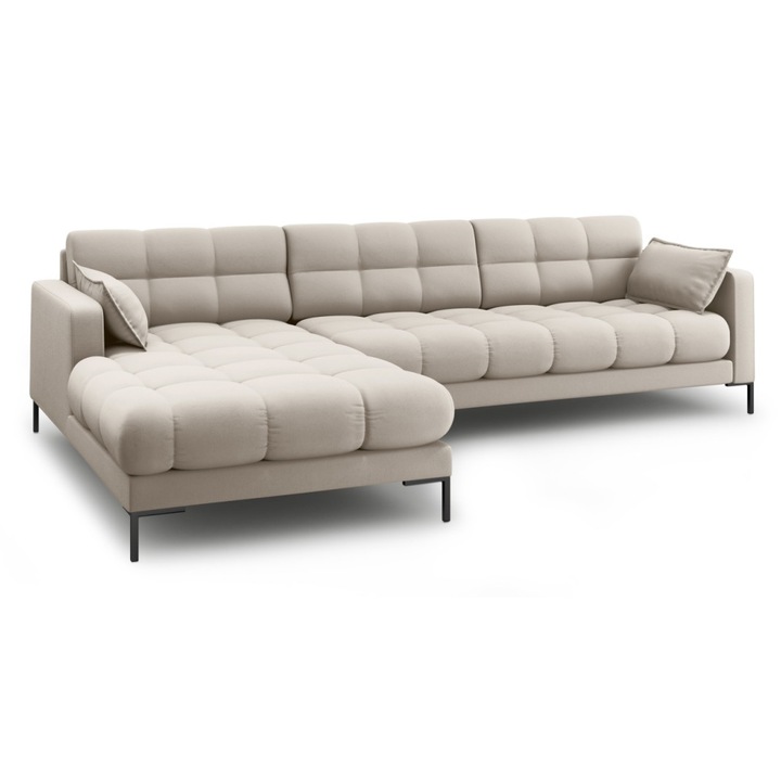 Canapea cu colt bej Mamaia Left Besolux, 5 persoane, 70x180cm, material textil, picioare metalice