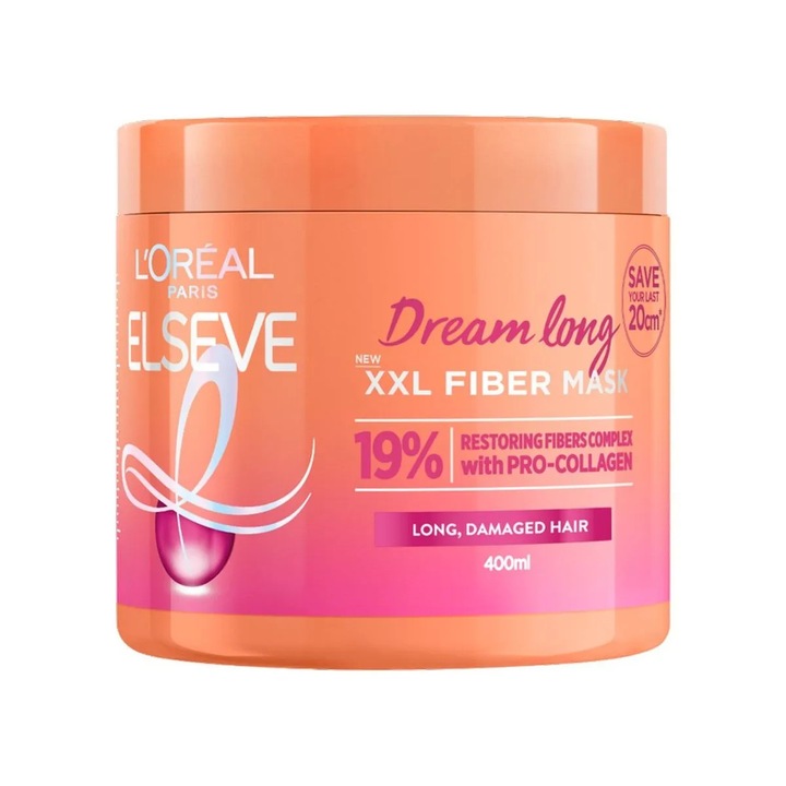 Masca pentru parul lung si deteriorat XXL Fiber Mask Dream Long, 400 ml, Elseve