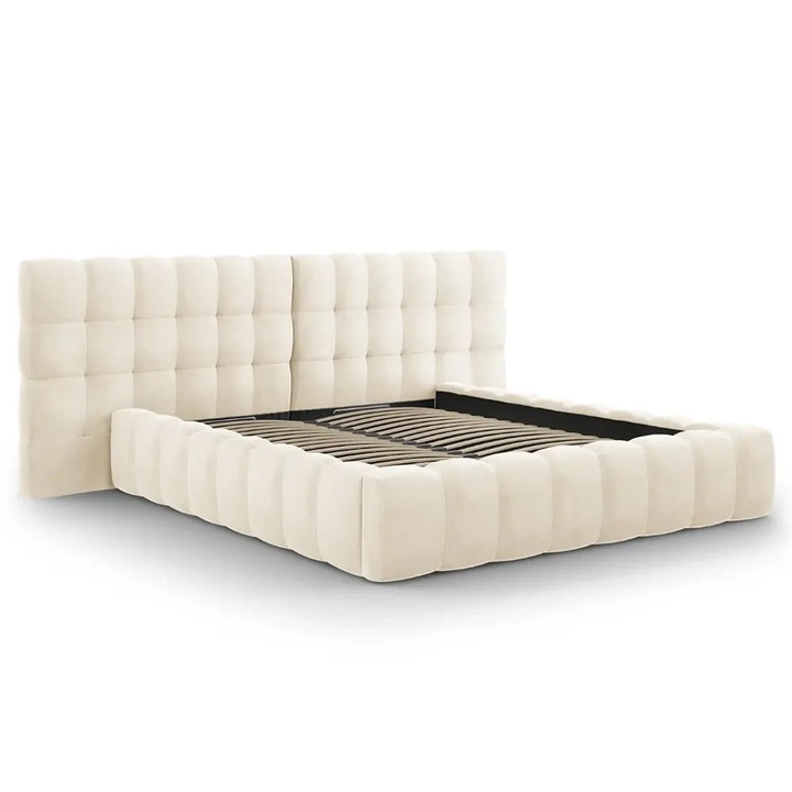 Pat bej deschis din catifea 180x200 cm Mamaia Double Besolux