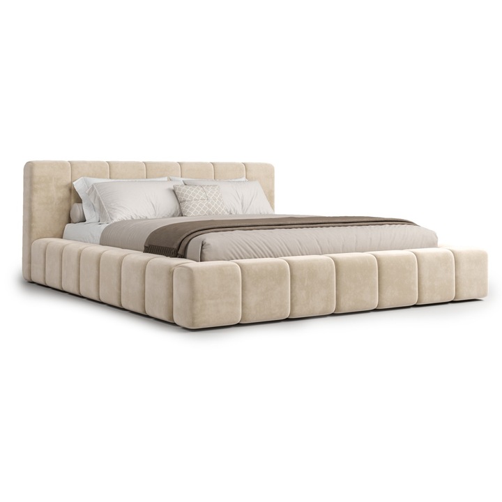 Pat bej deschis din catifea 120x200 cm Berg FURPOL