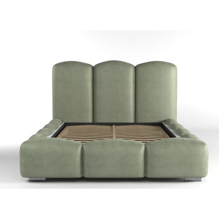 Pat din catifea/lemn, 140x200 cm, Verde
