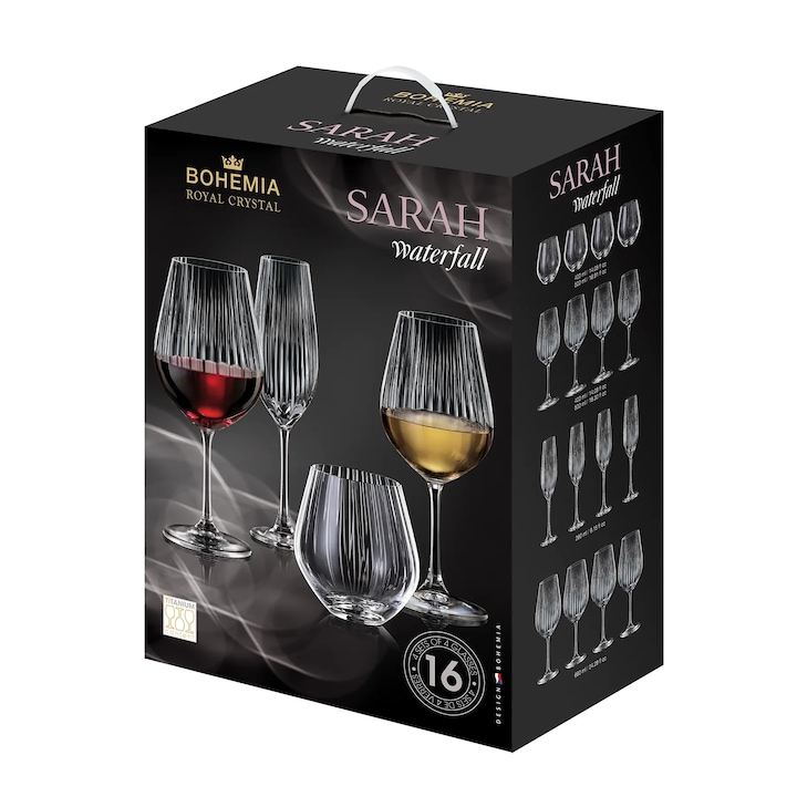 Set 16 pahare cristal Bohemia Sarah Waterfall 260/500/520/690ml