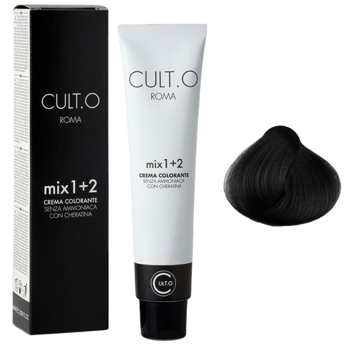Professzionális tartós hajfesték - 1 fekete (Natúr) árnyalat 60 ml mix 1+2, Cult.O, Faipa