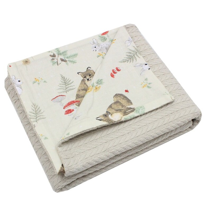Paturica tricotata Anna, verso bumbac, Little fox ivory, 80x100 cm, crem