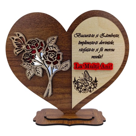 Inimă personalizabilă din lemn, varianta nuc, 15 cm