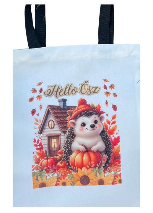 Vászon táska cipzárral, fekete fogantyúval, két tépőzárral, őszi