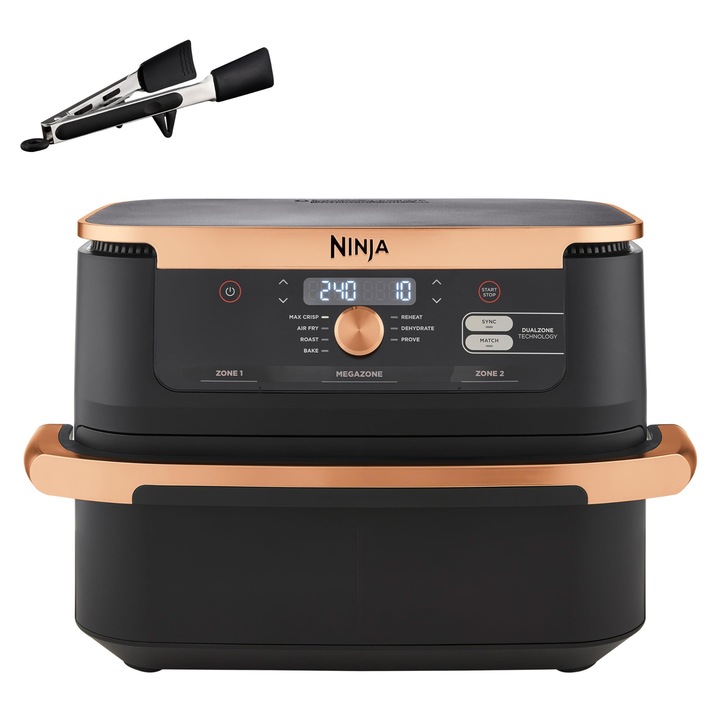 Friteuză cu aer, Ninja, 7 în 1, negru/cupru, 10 L, 4 compartimente