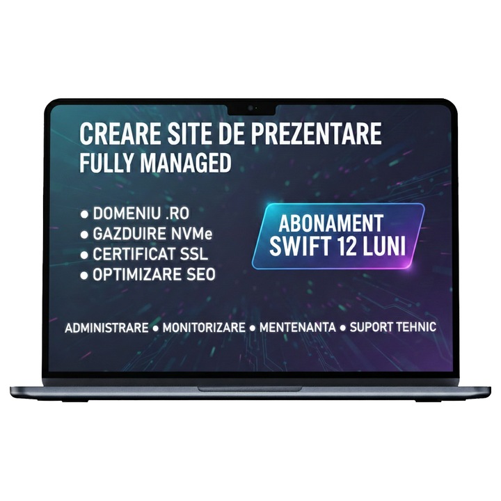 Pachet complet HBY SWIFT, creare site web prezentare, domeniu .ro inclus, gazduire premium NVMe, abonament anual