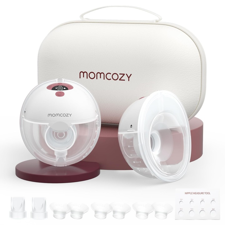 Pompa electrică de sân Momcozy M5, portabilă, hands-free, roșu, 24mm