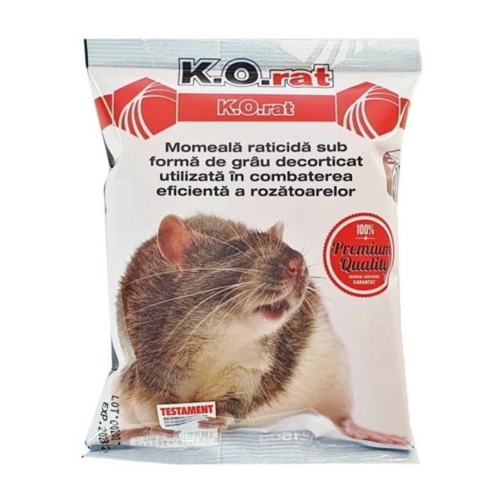 Momeală otravitoare MetaloChimice KO Rat Grau 150g, pentru rozătoare, utilizare interior/exterior, rezistentă la umiditate