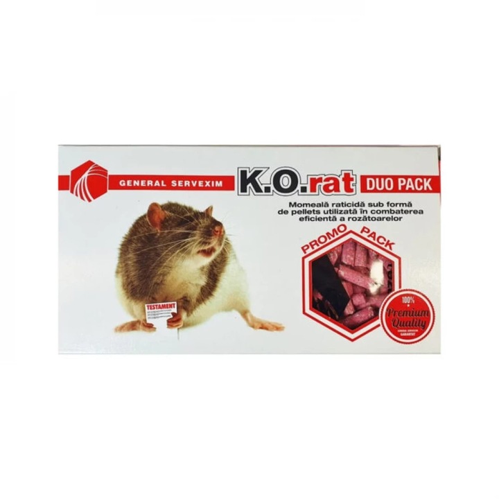 Momeală otravitoare K.O. Rat Pellets, 250 g, pentru rozătoare, ambalaj 2 x 125 g, roșu