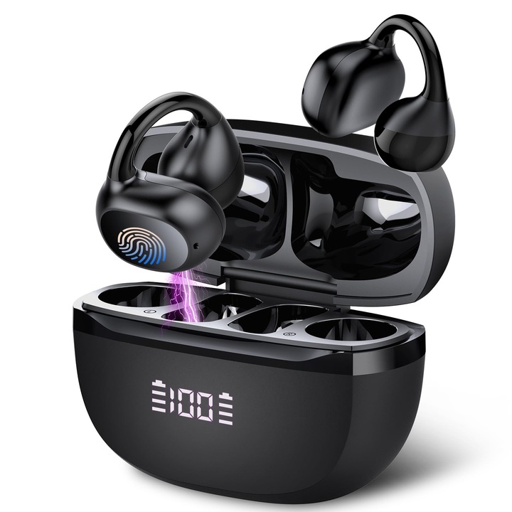 Casti wireless aggoo, intraauriculare, Bluetooth 5.4, autonomie 48 ore, rezistente la apa, negre