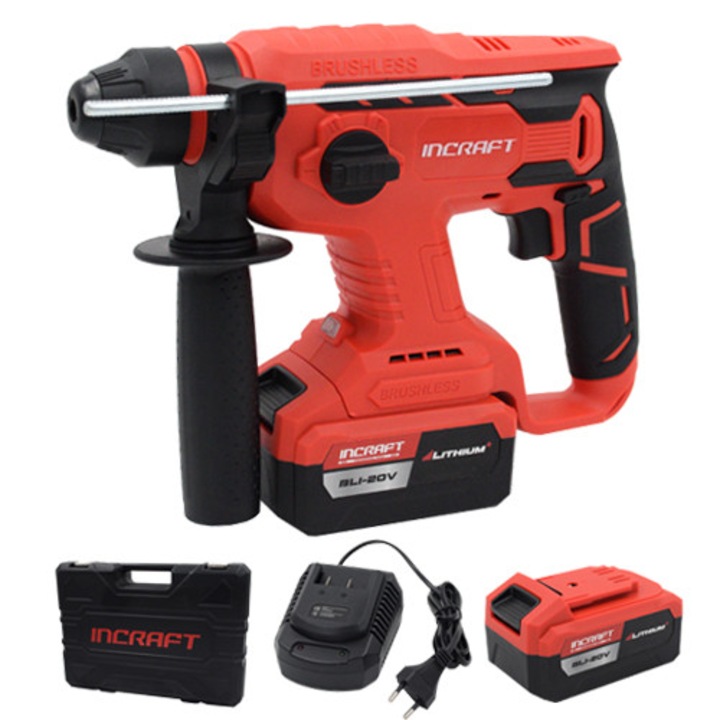 Ciocan rotopercutor INCRAFT HK-20V, motor fara perii, 2J, SDS+, set cu acumulator Li-Ion 5Ah si incarcator