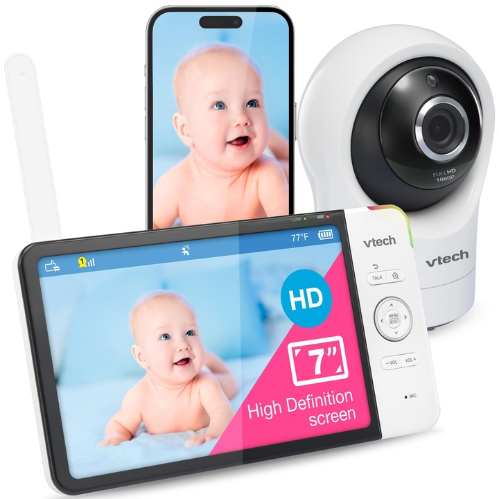 Vtech RM7764HD bébiőr, WiFi, 1080P videó, 7 hüvelykes kijelző, éjjellátó