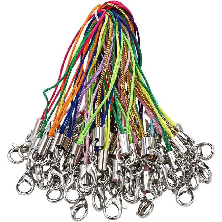 Set 100 snururi cu carabina pentru breloc, accesorii, poliester, multicolor, Dactylion®