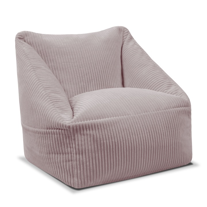 Fotoliu pentru copii, DreamRoots, Cord, Sac Puf, Maner, Buzunar lateral, Material 380 g/m², Oeko-TEX, 1-7 ani, Albastru deschis, Roz deschis