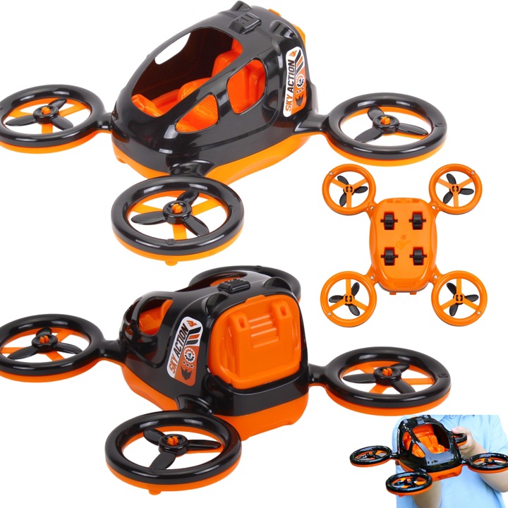 Quadcopter 2w1, Technok, transport, siguranta, portocalie, 26x25cm