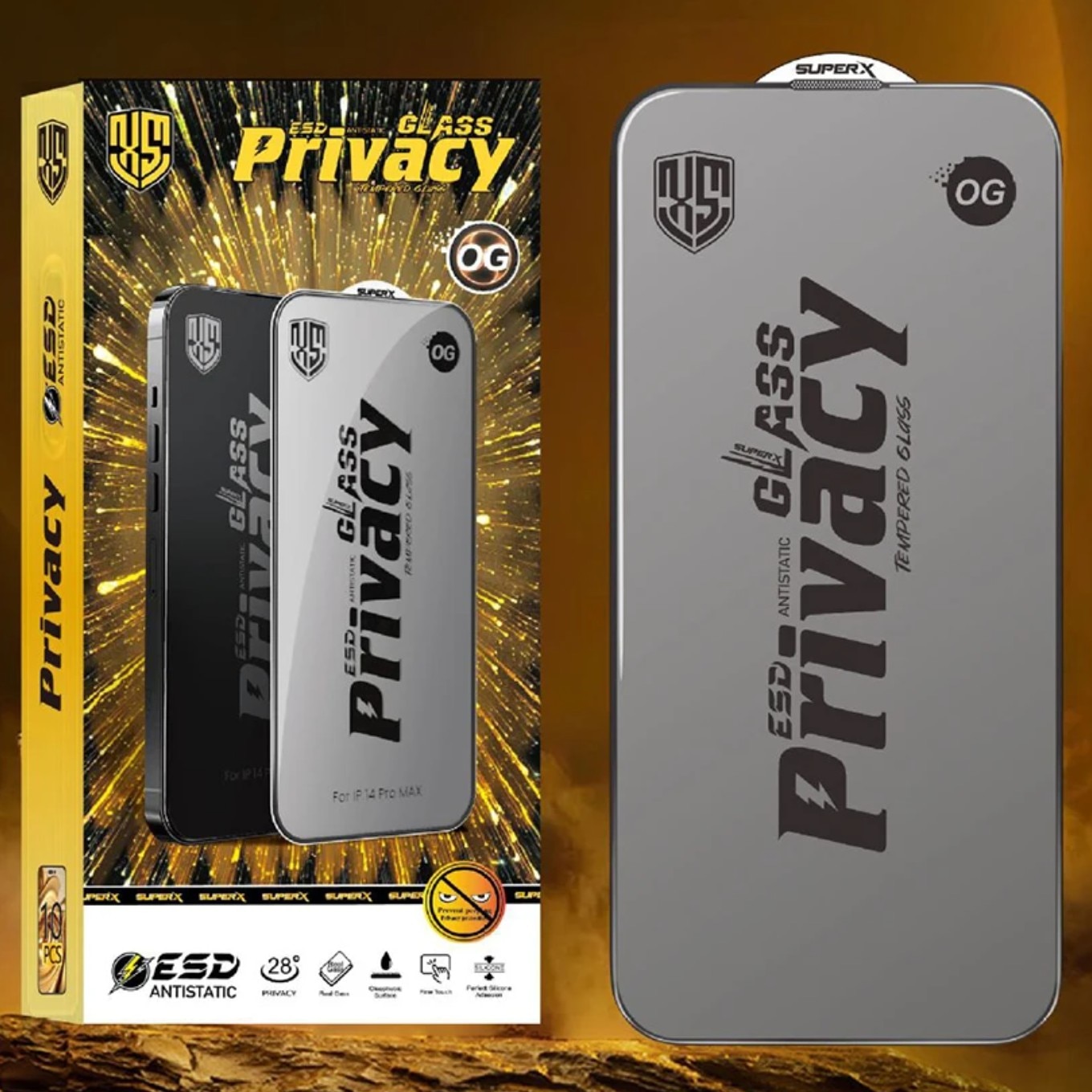 Folie de Protectie pentru Oppo A60, Flippy, Sticla Securizata ESD Antistatica, Super-X Privacy OG, Margini Negre, 0.30 mm, Transparent Inchis