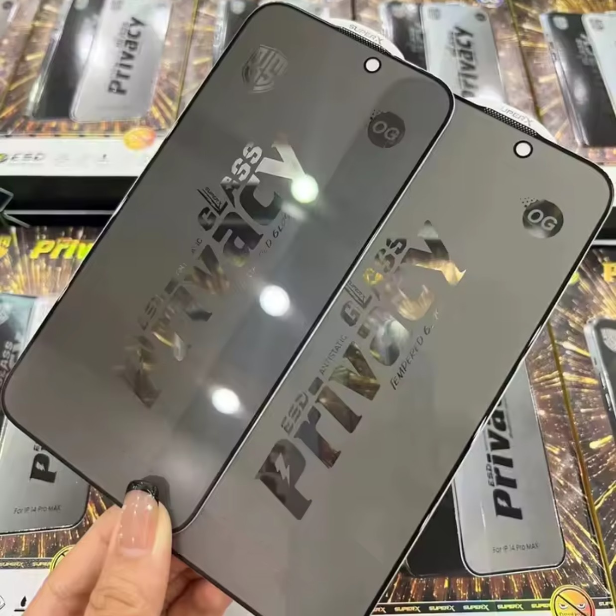 Folie de Protectie pentru Oppo A60, Flippy, Sticla Securizata ESD Antistatica, Super-X Privacy OG, Margini Negre, 0.30 mm, Transparent Inchis