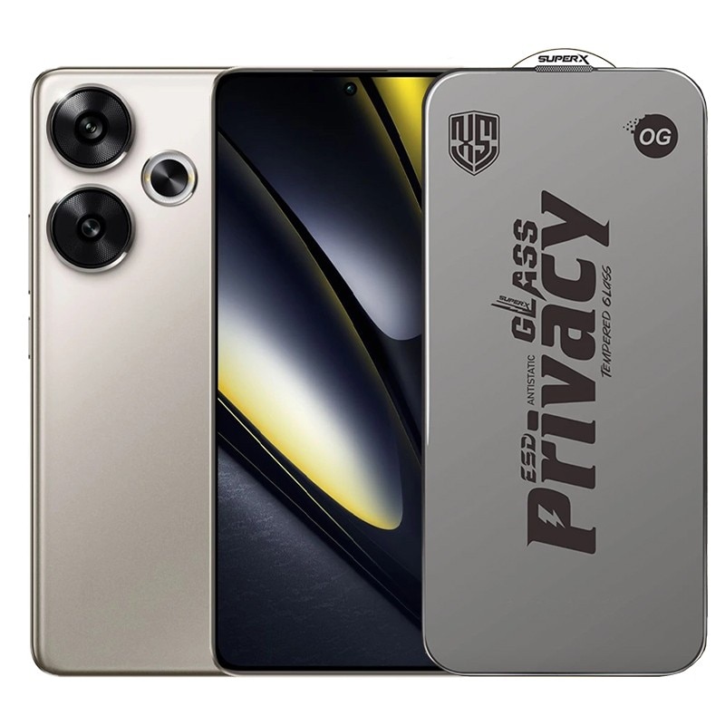 Folie de Protectie pentru Xiaomi Poco F6, Flippy, Sticla Securizata ESD Antistatica, Super-X Privacy OG, Margini Negre, 0.30 mm, Transparent Inchis