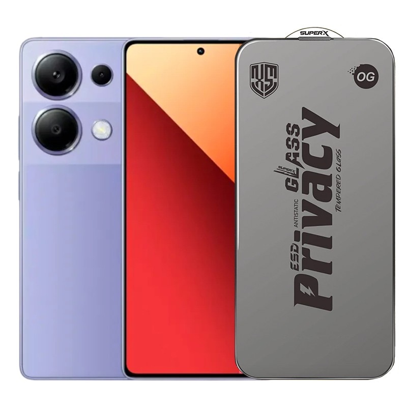 Folie de Protectie pentru Xiaomi Redmi 13T Pro, Flippy, Sticla Securizata ESD Antistatica, Super-X Privacy OG, Margini Negre, 0.30 mm, Transparent Inchis
