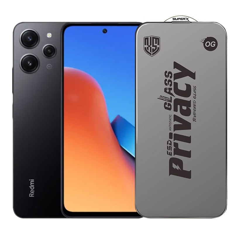Folie de Protectie pentru Xiaomi Redmi 12, Flippy, Sticla Securizata ESD Antistatica, Super-X Privacy OG, Margini Negre, 0.30 mm, Transparent Inchis
