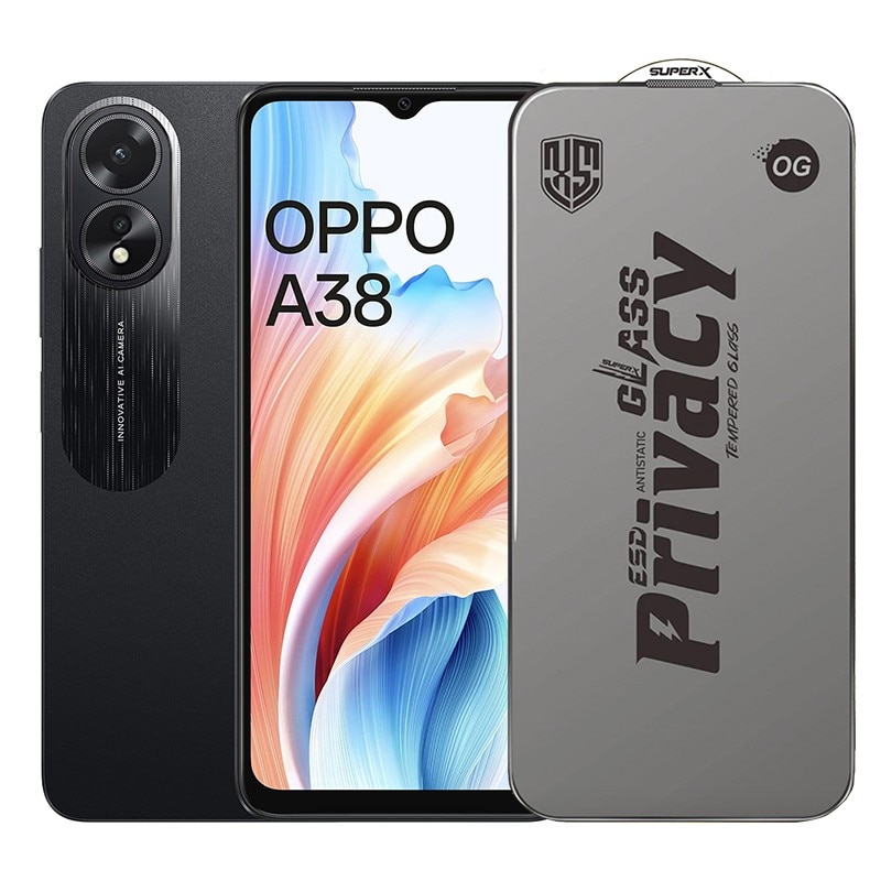 Folie de Protectie pentru Oppo A38, Flippy, Sticla Securizata ESD Antistatica, Super-X Privacy OG, Margini Negre, 0.30 mm, Transparent Inchis