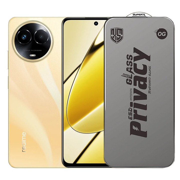 Folie ecran pentru Realme 11, Sticla Securizata ESD Antistatica, Super-X Privacy OG, Margini