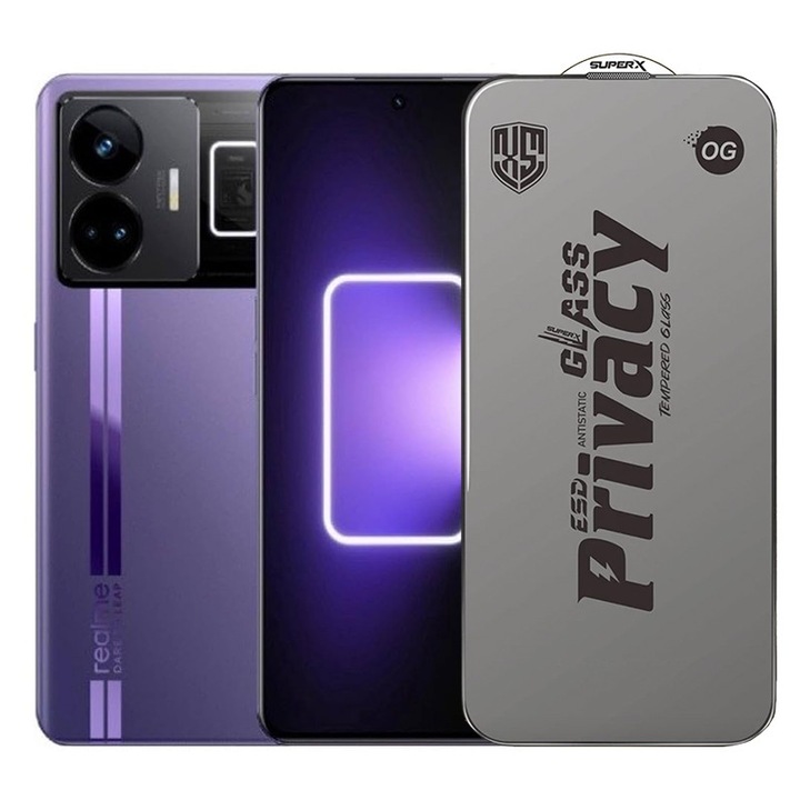 Folie ecran pentru Realme GT3, Sticla Securizata ESD Antistatica, Super-X Privacy OG, Margini