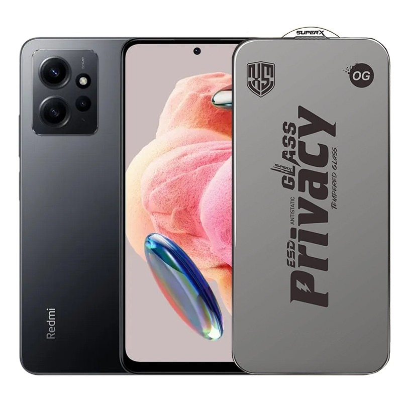 Folie de Protectie pentru Xiaomi Redmi Note 12, Flippy, Sticla Securizata ESD Antistatica, Super-X Privacy OG, Margini Negre, 0.30 mm, Transparent Inchis