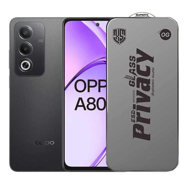 Folie ecran pentru Oppo A80, Sticla Securizata ESD Antistatica, Super-X Privacy OG, Margini N