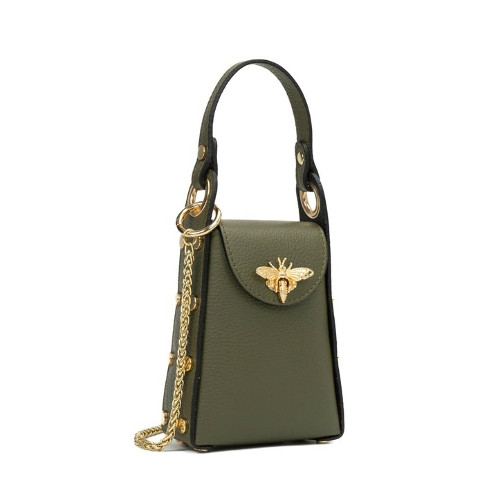 Geanta Casual Posete Fagaras Lia, Piele Naturala, Kaki, 14x7x18cm