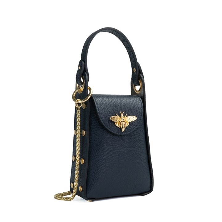 Poseta Piele Lia, Posete Fagaras, Geanta Casual, Bleumarin, 14x7x18cm