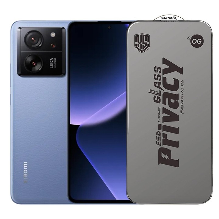 Folie de Protectie pentru Xiaomi Redmi 13T, Sticla Securizata ESD Antistatica, Super-X Privacy OG, Margini Negre, 0.30 mm, Transparent Inchis