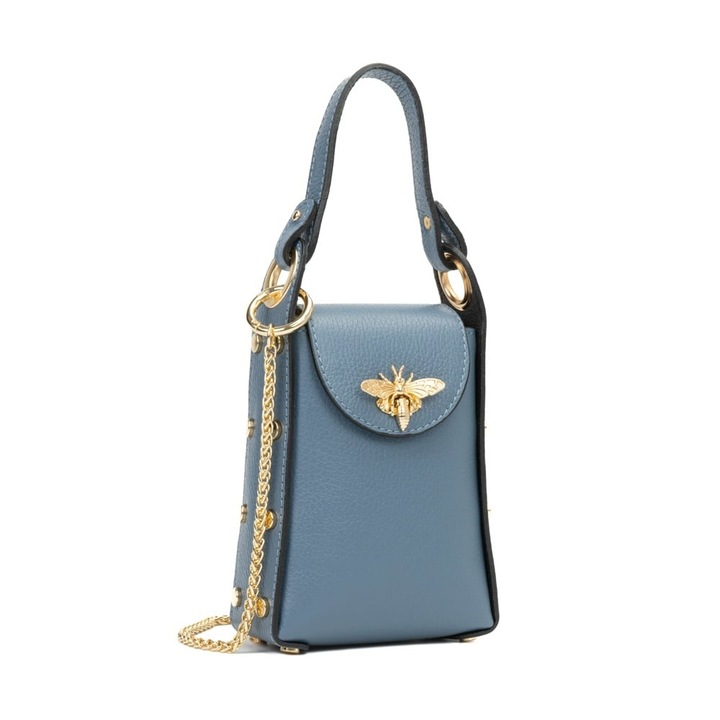 Poseta Piele Lia, Posete Fagaras, din piele naturala, albastru deschis, 14x7x18cm