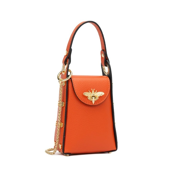 Poseta Piele Lia, Posete Fagaras, Geanta Casual, Piele Naturala, Caramiziu, 14x7x18cm