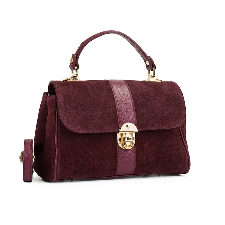 Poseta Piele Intoarsa Giulia - Bordo, Geanta Casual din Piele Naturala, Geanta, Genti