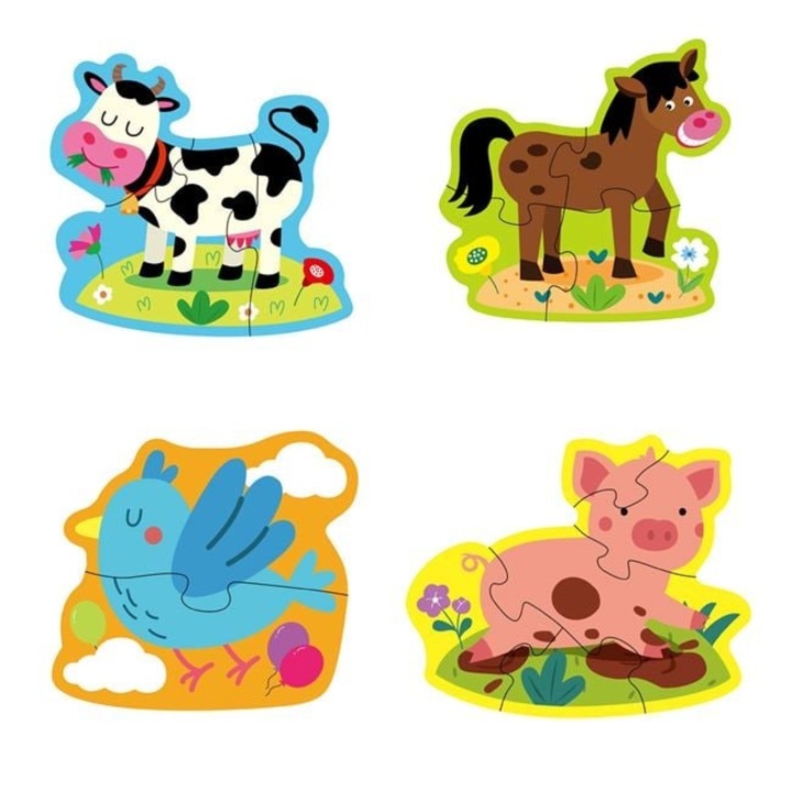 Puzzle AVA Set 4 Animale de la Ferma, 16 Piese, Carton, 16x16cm