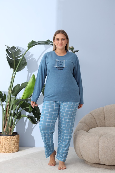 Pijama Femei Marime Mare – Pretty Girl, Albastru Inchis, Bumbac 100%, 5XL